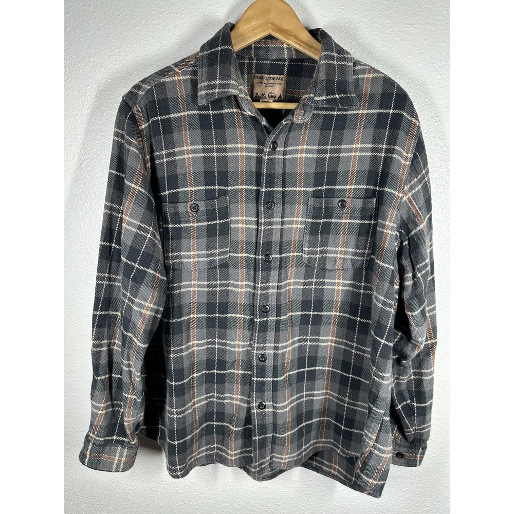 Cold Storage Shirt Mens Large Gray Brown Plaid Flannel‎ Button Front Long Sleeve